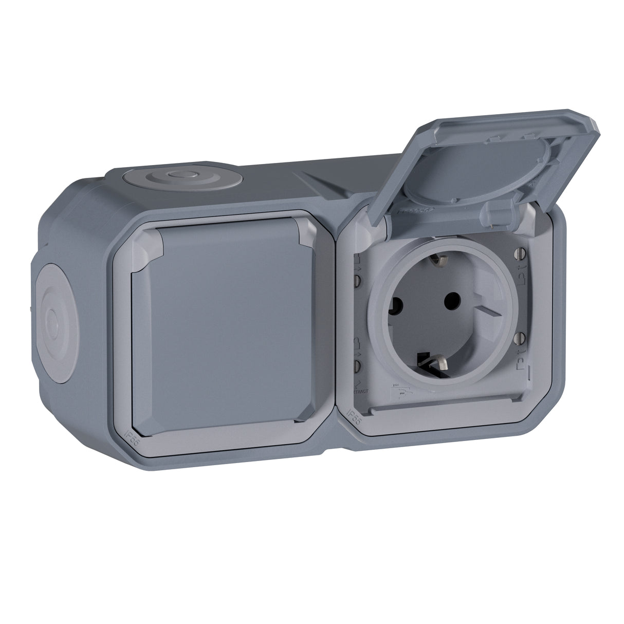 Base de corriente Plexo monobloc superficie H IP55 -16A-2x2P+T-borne auto-Gris