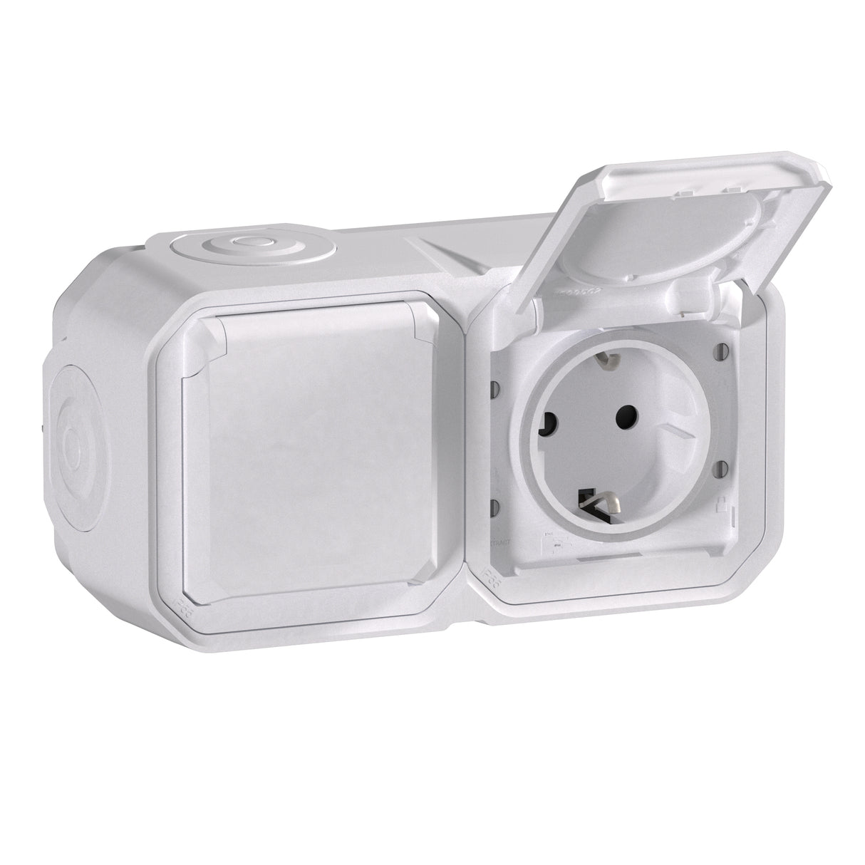 Base de corriente Plexo monobloc superficie H IP55 -16A-2x2P+T-borne auto-Blanco