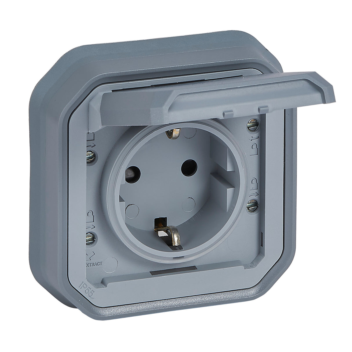 Base de corriente Plexo monobloc empotrar IP55 -16A-2P+T-borne torn-Gris