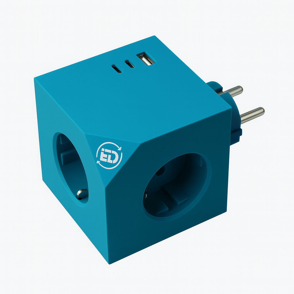 Cubo enchufe múltiple para escritorio, cocina y zonas de trabajo sin cable, alta resistencia (3680W), 3 enchufes, 3 puertos (2x USB-C, 1x USB-A)