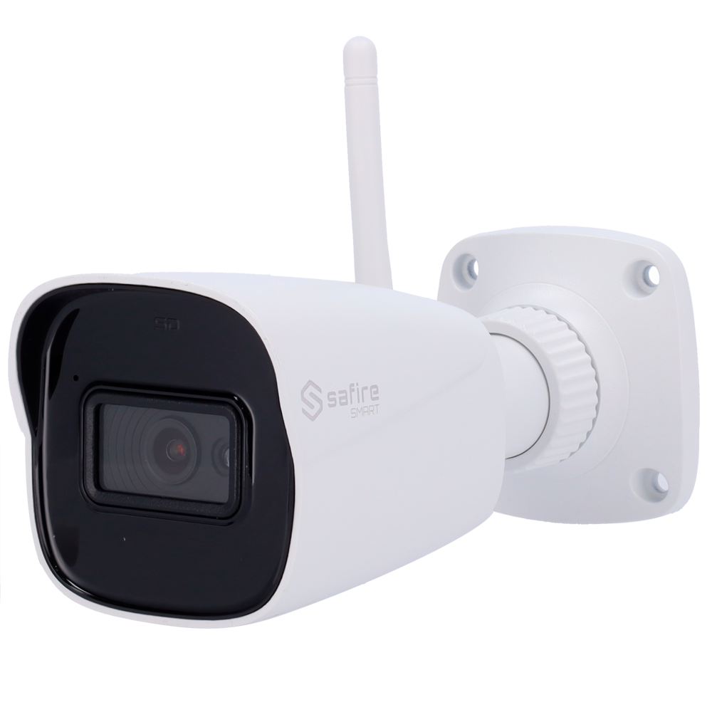Cámara tipo Bullet con Wi-Fi - Resolución: 4 MP, lente de 2.8 mm - Gran Angular | Entrada de audio, Safire Smart