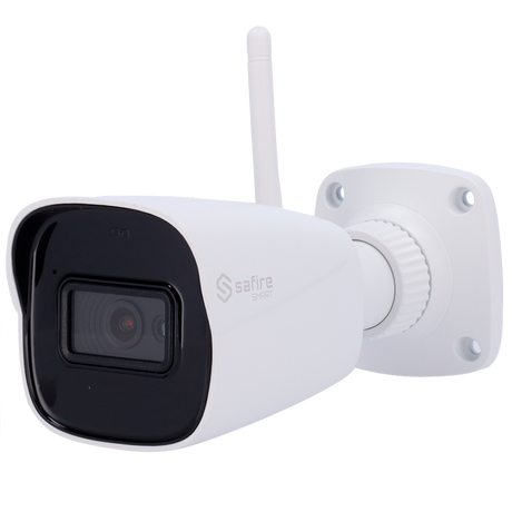 Cámara tipo Bullet con Wi-Fi - Resolución: 4 MP, lente de 2.8 mm - Gran Angular | Entrada de audio, Safire Smart