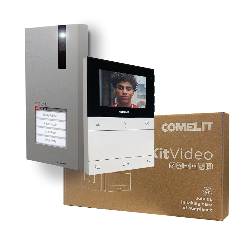 Kit Videoportero COMELIT para 1 vivienda | placa QUADRA, monitor CRONOS de 4,3" manos libres | SIMPLEBUS 2 - CR7461V