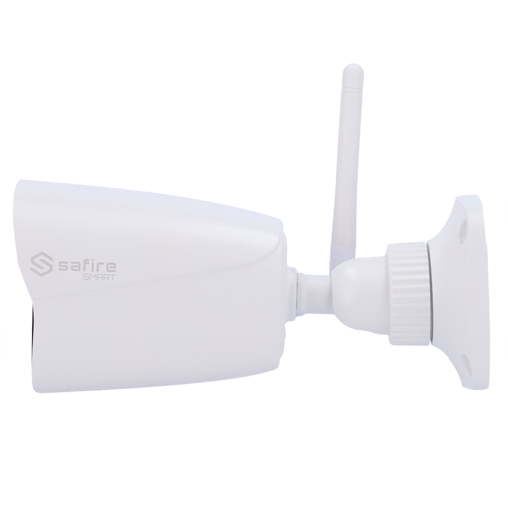 Cámara tipo Bullet con Wi-Fi - Resolución: 4 MP, lente de 2.8 mm - Gran Angular | Entrada de audio, Safire Smart