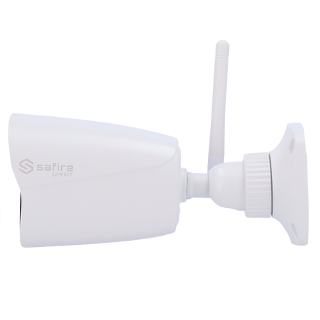 Cámara tipo Bullet con Wi-Fi - Resolución: 4 MP, lente de 2.8 mm - Gran Angular | Entrada de audio, Safire Smart