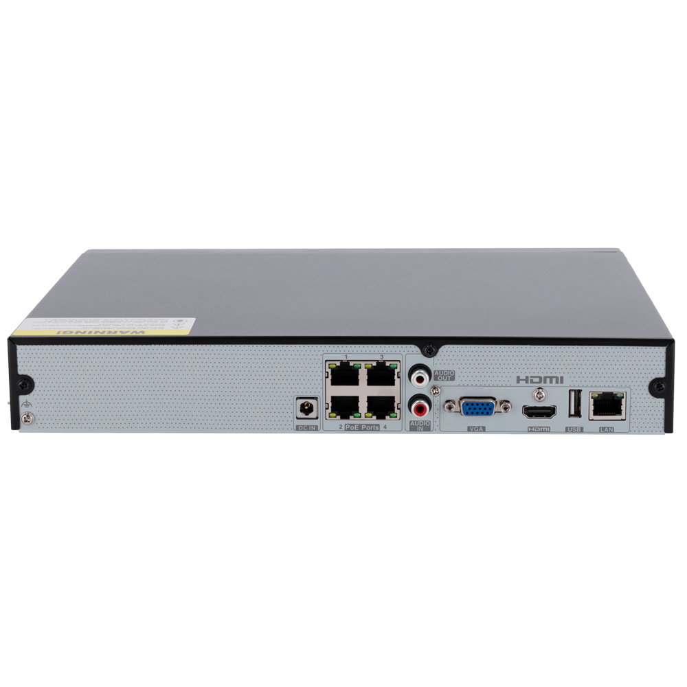 Grabador NVR IP de 4 canales + 4 puertos PoE - Resolución hasta 8 Mpx | Ancho de banda 80Mbps, Safire Smart