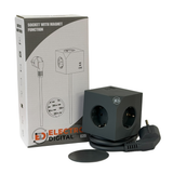 Cubo enchufe múltiple para escritorio, cocina y zonas de trabajo, alta resistencia (3680W), cable 1,5 m, 3 enchufes, 3 puertos (2x USB-C, 1x USB-A)