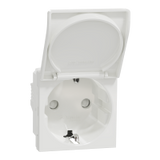 Enchufe Schuko de 2 módulos con tapa articulada, 16A, Schneider serie New Unica, conexión por tornillos
