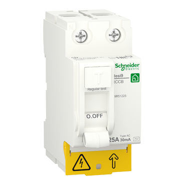 Interruptor diferencial 2 polos - 25A/30mA, Clase AC, Schneider serie Resi9