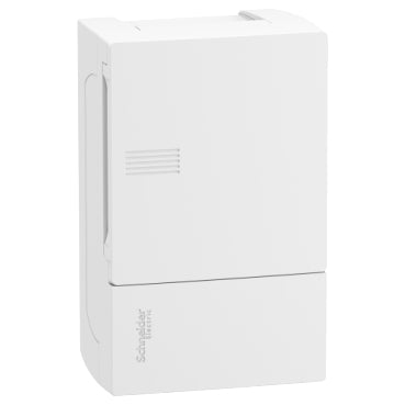 Caja de distribución Superficie Resi9 MP 1 fila de 4 módulos Puerta blanca