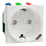 Enchufe Schuko con puerto USB tipo C, 10.5 W de 2 módulos, 10A,  Schneider serie New Unica, embordamiento automático
