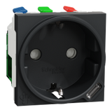 Enchufe Schuko con puerto USB tipo C, 10.5 W de 2 módulos, 10A,  Schneider serie New Unica, embordamiento automático